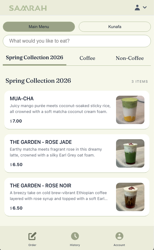 A branded restaurant ordering website shown on a phone
